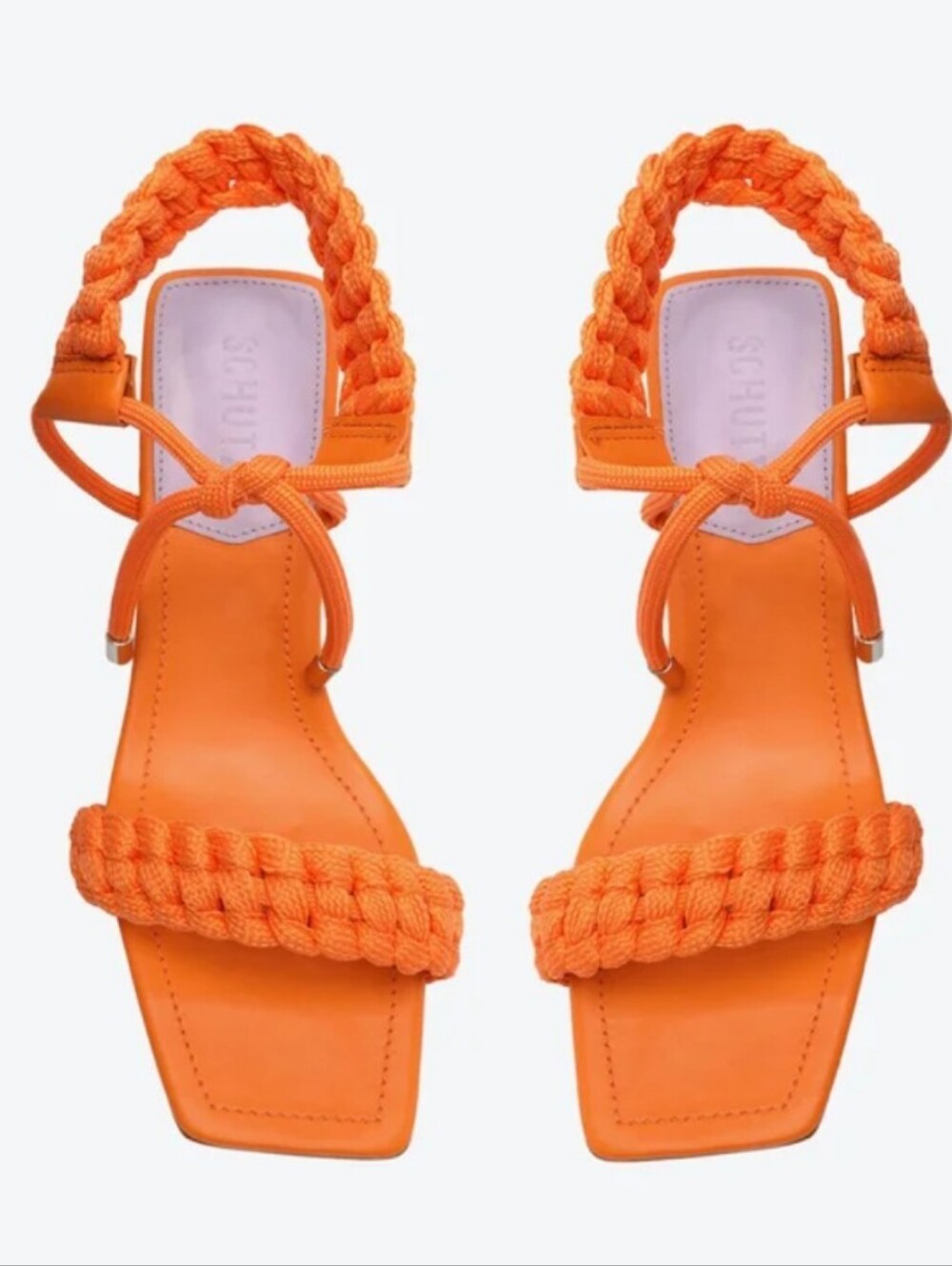 SCHUTZ NIB Blair Orange Leather Braided Strap Ankle Tie 2 1/2” Thin Block Heel - Picture 2 of 15